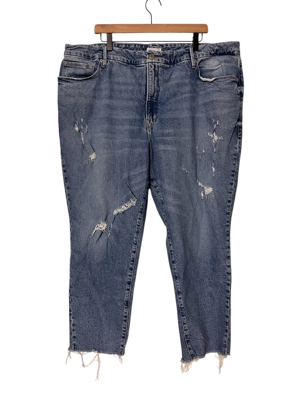 Good American Factory Distressed Medium Light Wash Jeans Size 20